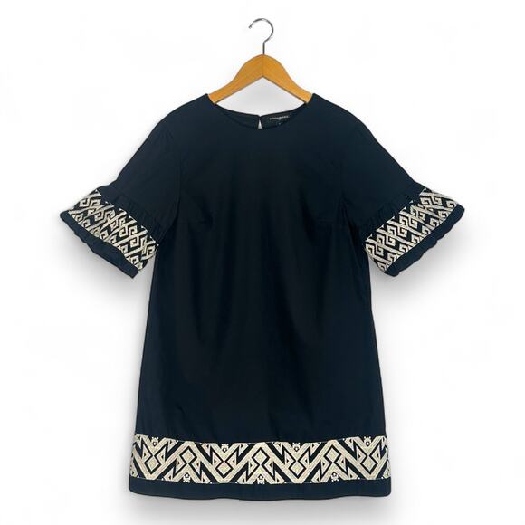 Banana Republic Embroidered-Sleeve Mini Dress Size S Black Bohemian Tribal Trim - Picture 2 of 13